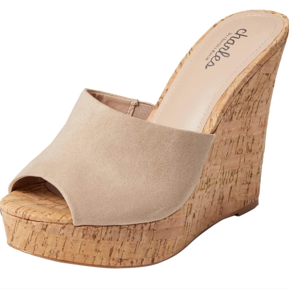 CHARLES BY CHARLES DAVID Women's Nude Amilia Cork Wedge Platform 8.5